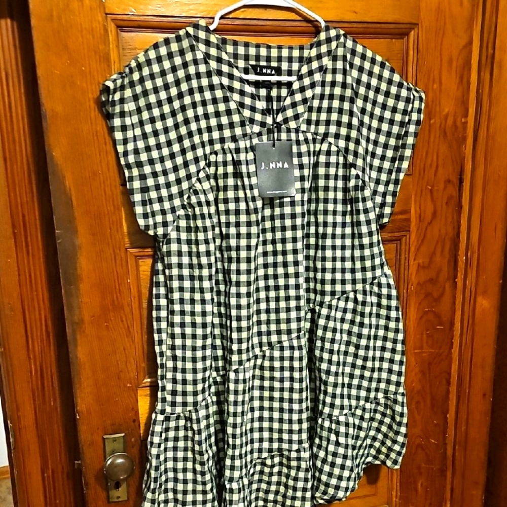 NWT J.NNA Black and Butter Yellow Gingham Tunic Dress
